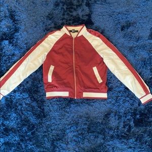 Forever 21 Red and white floral bomber jacket